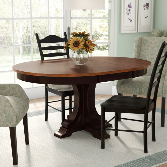 Alcott Hill® Alisha Extendable Rubberwood Solid Wood Pedestal Dining